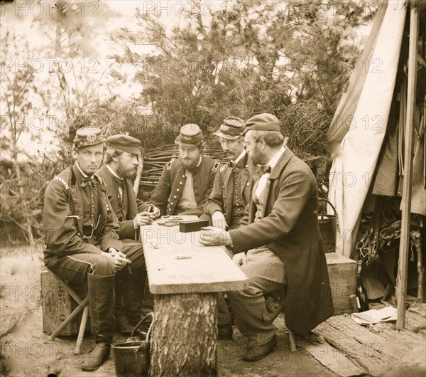 Duc de Chartres, Comte de Paris, Prince de Joinville,  playing dominoes at a mess table 1863