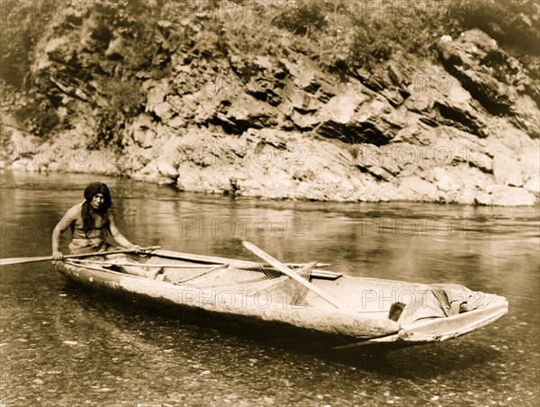 Yurok canoe on Trinity River 1923