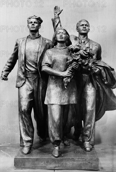 Youth of the world' a part of the sculptural composition, cast in bronze, 'the struggle for peace' produced in the studios of the academy of arts of the ussr under the guidance of people's artist of the rsfsr, m, manizer, 1951.