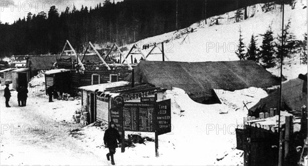 Perm, siberia, ussr 1943, barracks of corrective labor camp (part of gulag) for builders of the panyshevsky electric station.