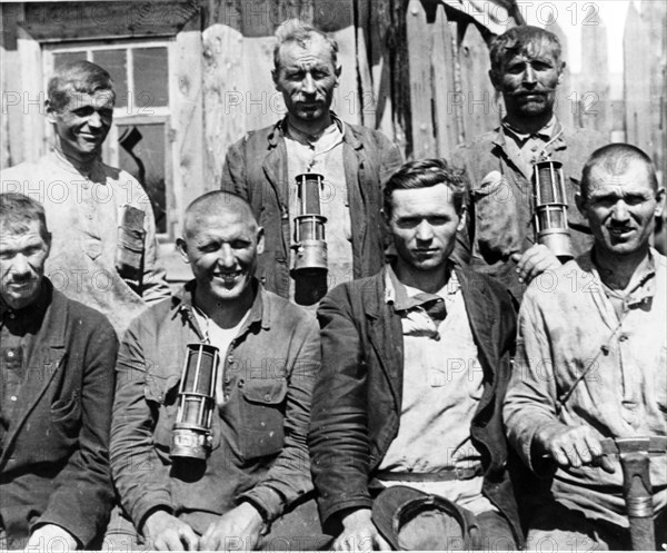 Group of miners from donbass, ussr, 1932.