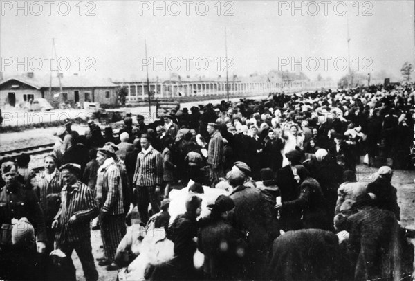 Auschwitz, poland, train loads of concentration camp victims arriving at the railway station near the camp, world war 2.