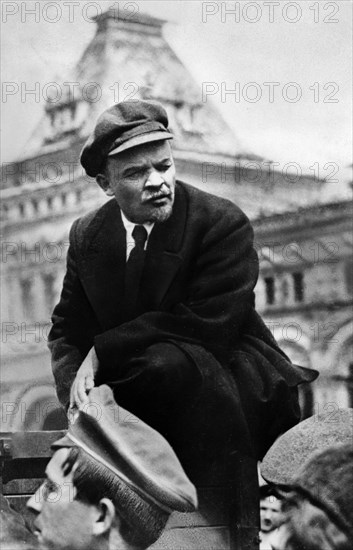 V, i, lenin on a truck from which he made a speech during a parade of the general training troops, may 1919.