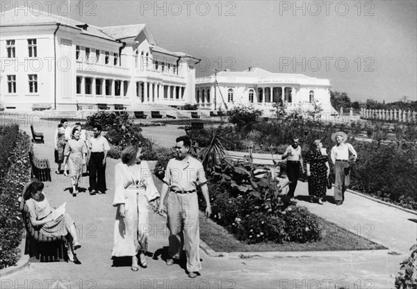 Soviet health spa, the primorye rest home for workers of heavy machine-building plants, located near odessa, in the ukraine, may 1951.