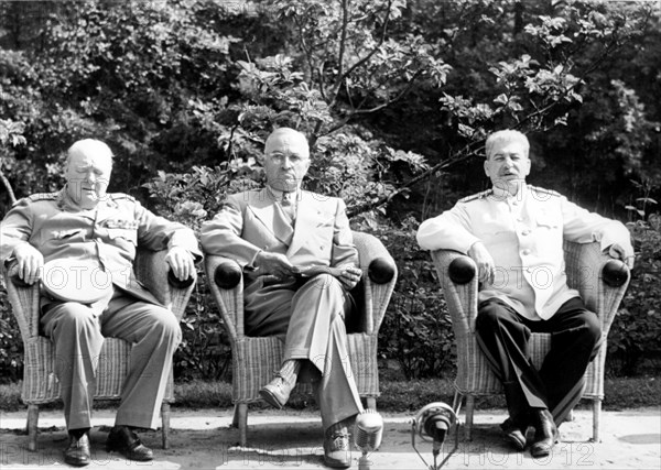 Stalin, truman and churchill in potsdam, germany, 1945.