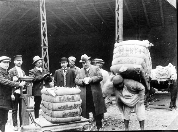 A uzbekistan cotton processing factory before revolution, early 20th century.