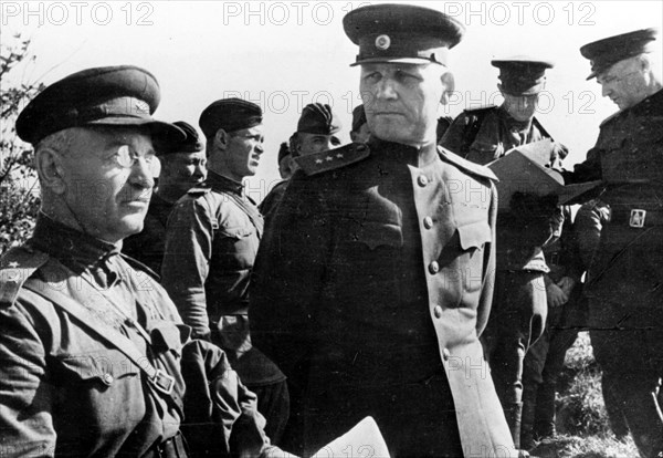 Marshal ivan konev at his command post,(center).