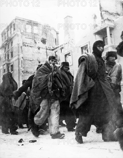 German prisoners of war captured during the battle of stalingrad, 1942 or 1943.