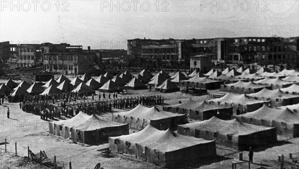 World war 2, a camp for workers involved in the rebuilding of stalingrad after liberation, june 1943.
