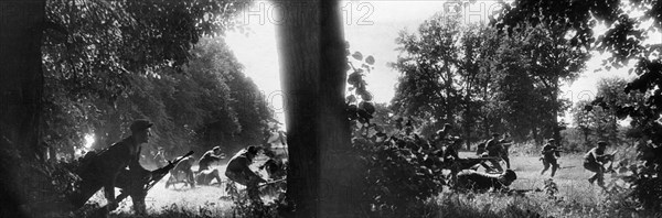 World war 2, partisans fighting along side red army soldiers in the foothills of the carpathians, 1943.