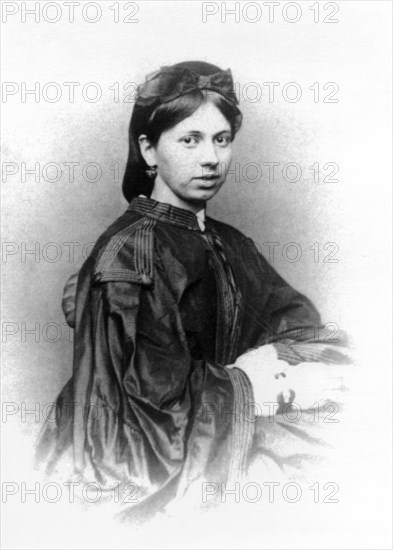 A portrait of leo tolstoy's wife, sofia andreyevna, at the time of their engagement.