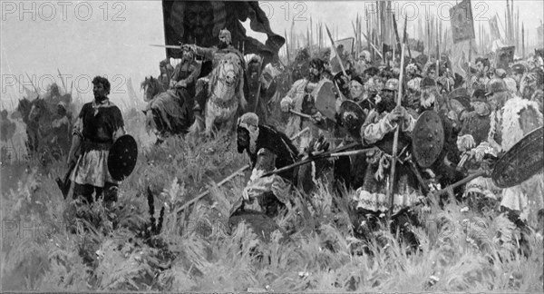 The morning of the battle of kulikovo' painting by a, p, bubnov.
