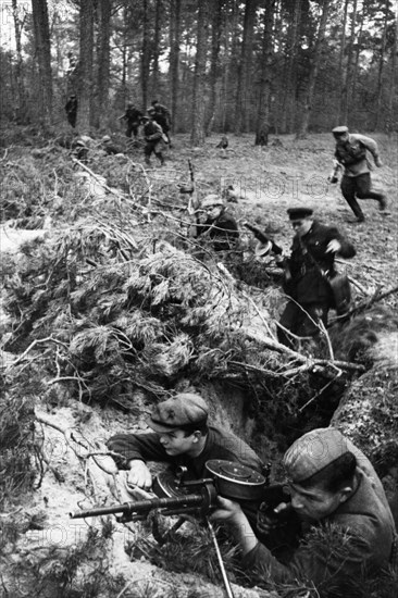 Partisans occupying a firing line in western byelorussia, january 1944, world war 2.