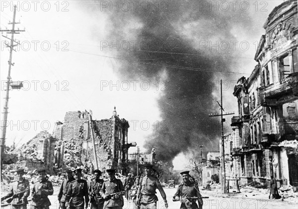 world war ll: the black sea fleet infantry men in liberated sevastopol, crimea in 1944.