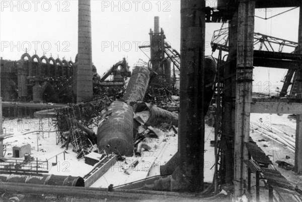 The blast-furnace shop of the krivorozhstal iron and steel works demolished by germans in march 1944.