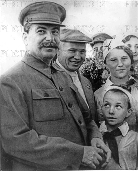 Stalin and khrushchev on the shchelkovo airdrome in 1936-1937.