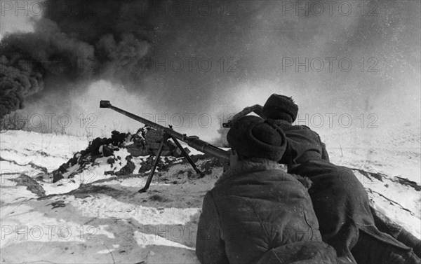 Red army anti-tank rifle men on the first baltic front, world war 2, april 1944.