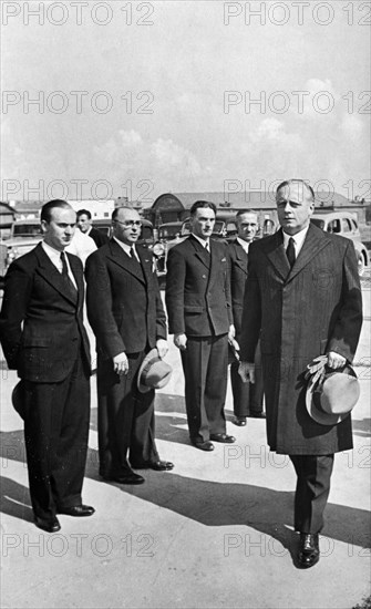 German minister for foreign affairs, joachim von ribbentrop, arrives at the central airport in moscow for the signing of the treaty of non-aggression between germany and the union of soviet socialist republics on august 23, 1939.