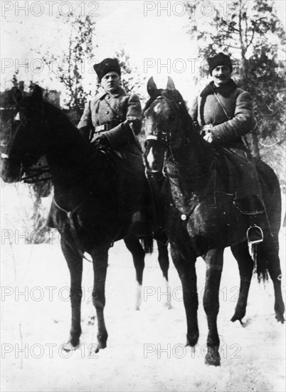 Soviet military commanders klement voroshilov (left) and semyon budonny (budenny) in 1919, they led the first cavalry army in the civil war period.