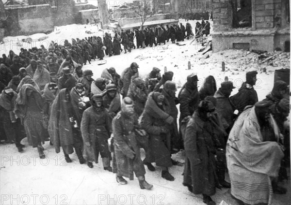 German prisoners of war captured during the battle of stalingrad, 1942 or 1943.