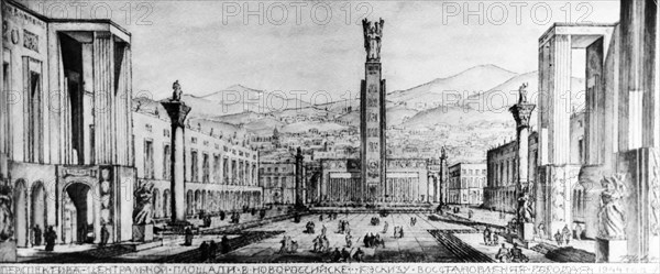 Plan for the central square in novorossisk drawn by stalin prize winner and academician b, m, iofan, 1944.