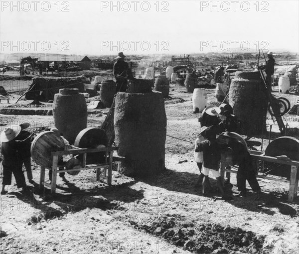 Small blast furnaces in hunan province, china, great leap forward, 1950s.