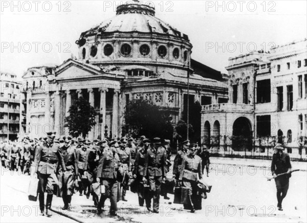 World war 2, bucharest, romania 1944: german officers taken prisoner by romanian soldiers.