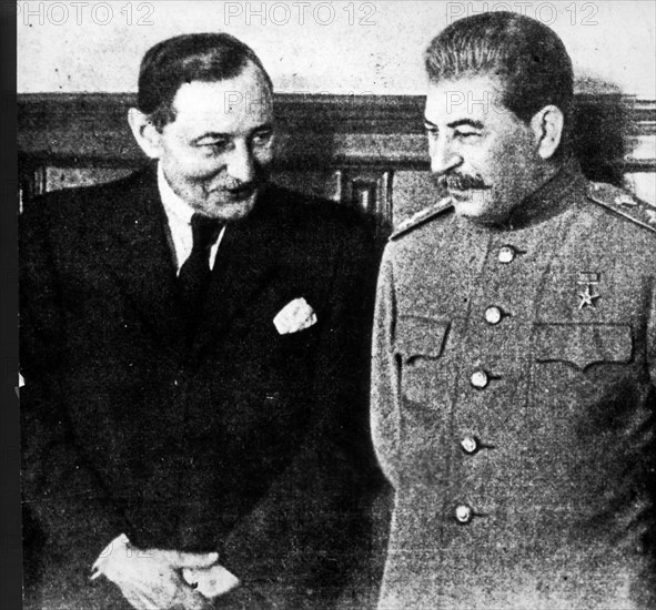 Czechoslovak prime minister zdenek fierlinger with joseph stalin shortly after they signed the agreement under which ruthenia was ceded to the soviet union on june 26, 1945.