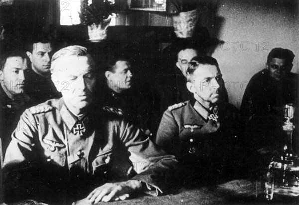German 6th army defeated at stalingrad, feild-marshall von paulus and other high german officer become prisoners of the red army.