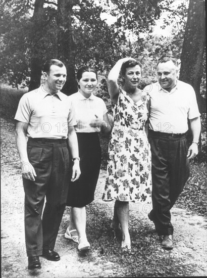 Yuri Gagarin and wife holidaying in may 1961.