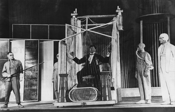 The bed bug' by vladimir mayakovsky, act 1, scene 9, 1929 production by vsevolod meyerhold at the meyerhold gosteatr (state theater), moscow, ussr.