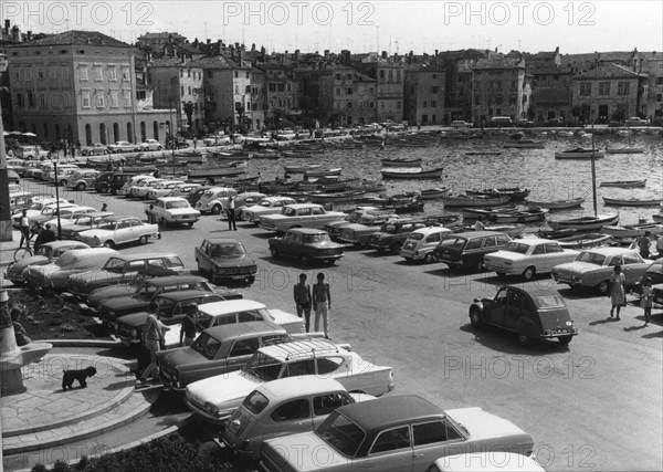 Rovinj waterfront, yugoslavia, 1967, a popular tourist destination.