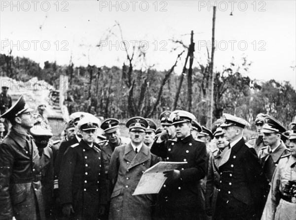 world war ll: invasion of poland, sept, 1939, hitler inspecting the westerplatte area after the battle.