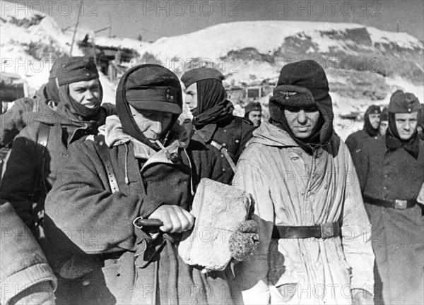 World war 2, stalingrad, ussr, february 1943: nazi soldiers taken prisoner near stalingrad.