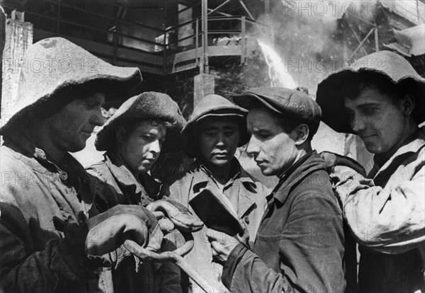 Blast furnace operators of the magnitogorsk iron and steel works, ussr, 1947.