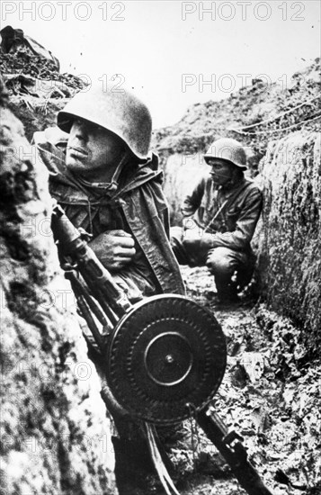 world war ll: soldiers in the trenches of the leningrad front before an offensive.