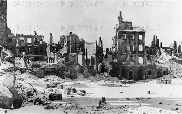 Ruins of the warsaw ghetto in poland at the end of world war ll in 1945.