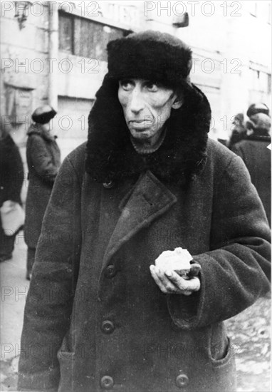 Emaciated man during blockade of leningrade, world war ll.