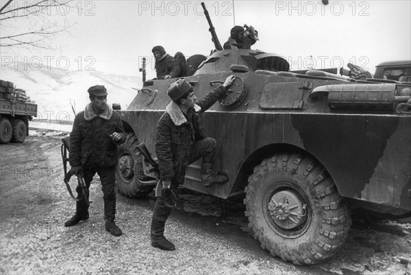 Nagorno karabakh region, azerbaijan, 1992, azerbaijan soldiers in conflict zone.