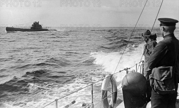 Black sea fleet, a soviet submarine returning from a successful operation during world war 2.