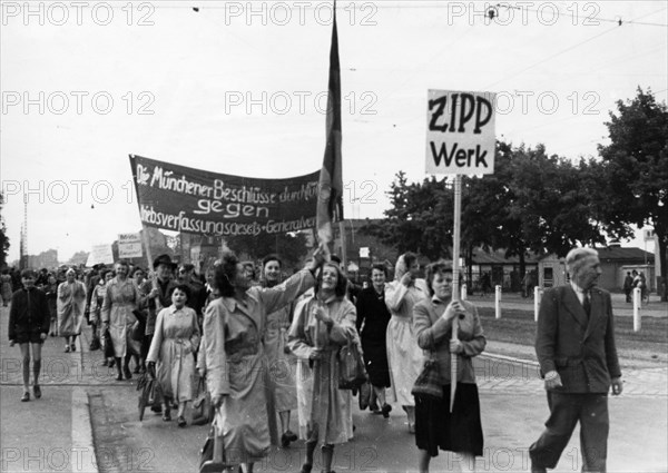 A demontration by people of nurnberg against the agreement between the allies and west germany, held on the day of it's signing, 1952 or 1953.