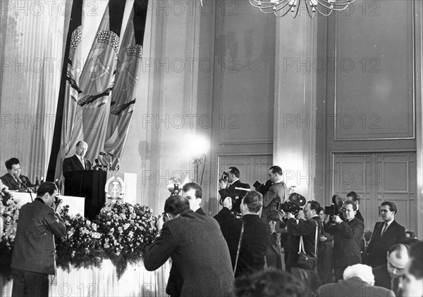 Walter ulbricht speaking at an international press conference in berlin, january 28, 1960.