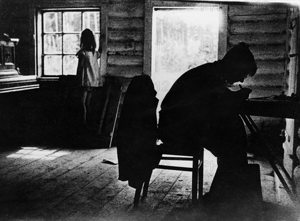 1943, soviet composer dmitri shostakovich working in his little 'chicken coop' studio