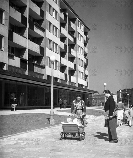 The swedish quarter, swedish style architecture in the b-33 section of nowa huta, poland, june 19, 1959.