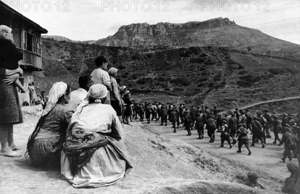 World war 2, a column of germans taken prisoner during fighting near sevastopol, crimea, may 1944.