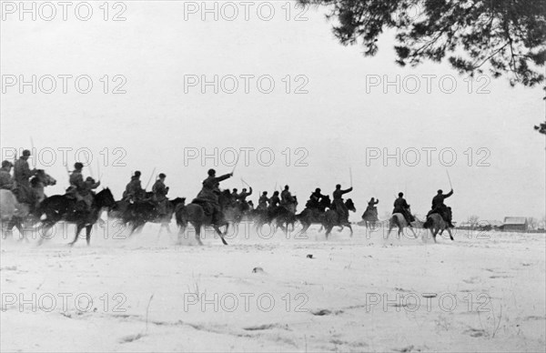 World war 2, first corps of mounted guards, commanded by lieutenant general belov, attacking, december 1941.