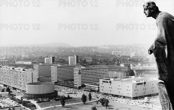 Dresden in 1979 as seen from the tower of the town hall, this new construction is part of an on-going effort to rebuild the city after it's destruction during world war 2.