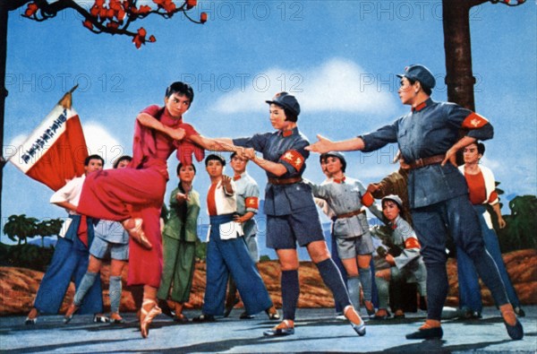 The modern revolutionary ballet 'red detachment of women' 'wu ching-hua angrily denounces to her dear ones the towering crimes of the tyrant of the south,' from a chinese postcard set published in 1970.