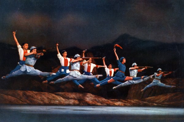 The modern revolutionary ballet 'red detachment of women', from a chinese postcard set published in 1970.
