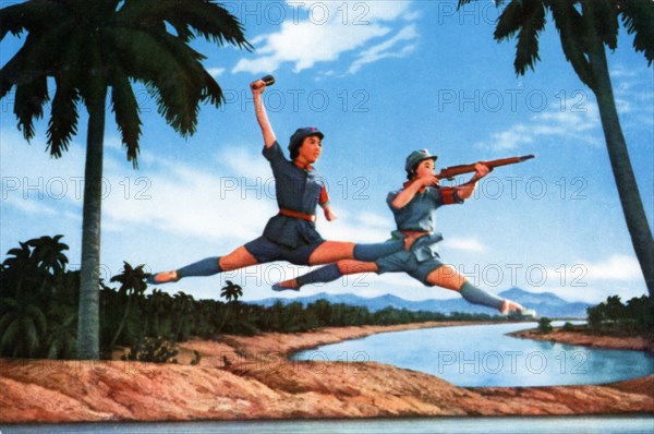 The modern revolutionary ballet 'red detachment of women', from a chinese postcard set published in 1970.